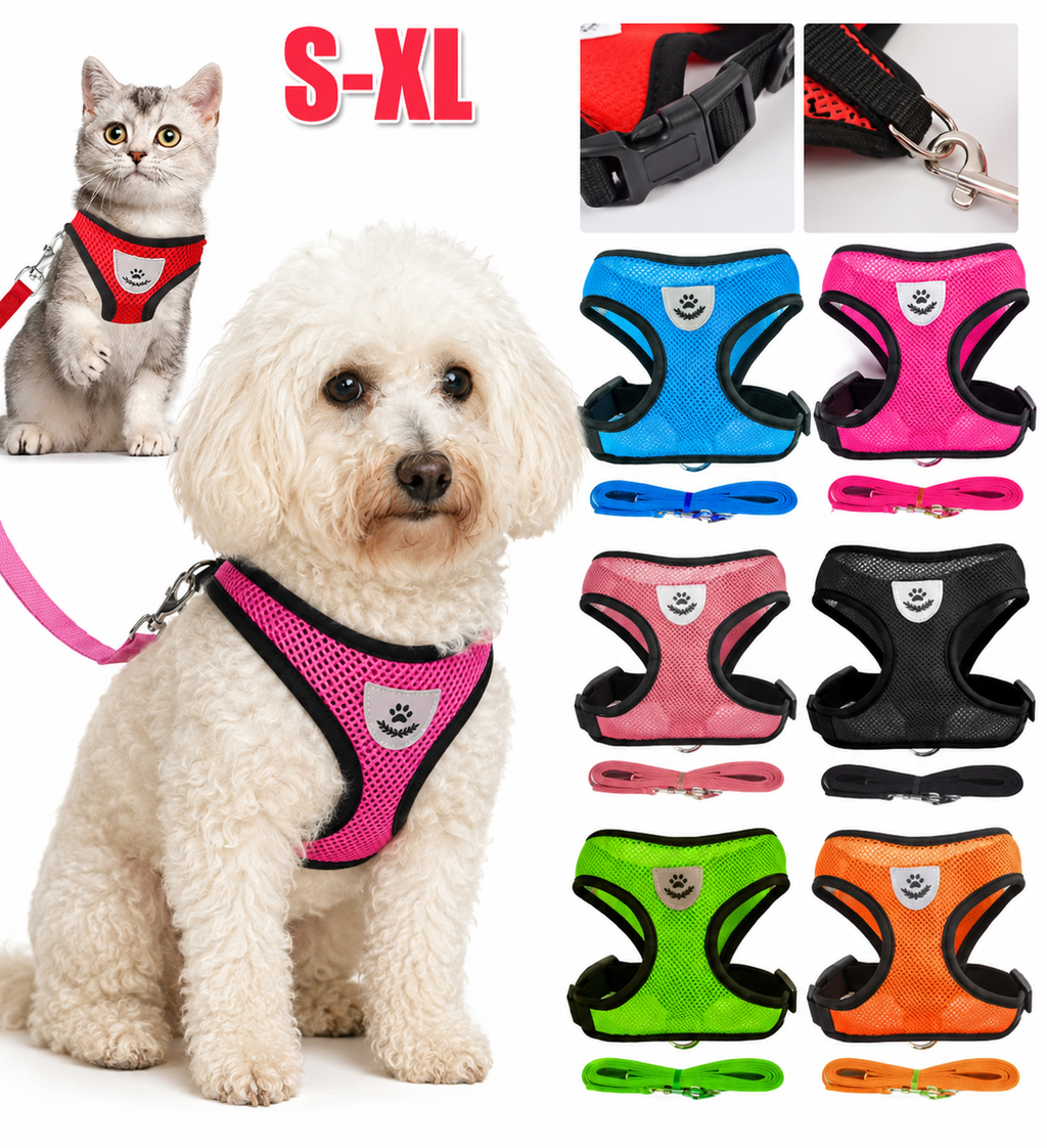 Arnés Ajustable con Correa para Perros y Gatos | Transpirable y Reflectante
