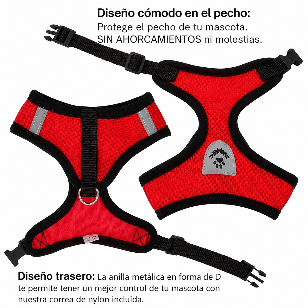 Arnés Ajustable con Correa para Perros y Gatos | Transpirable y Reflectante