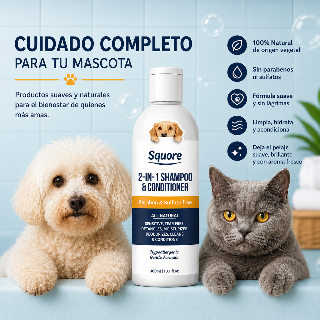 Shampoo 2 en 1 para Perros | Limpieza y Suavidad en un Solo Paso